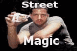 David Blaine street magician image and link to street magic page.