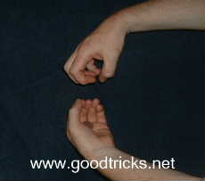 Drop coin into palm of lower hand and remove other hand, at the same time closing the fingers on the upper hand. 