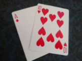 Pontoon winning hand of playing cards.
