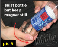 Twist bottle while coin and magnet remain in place.