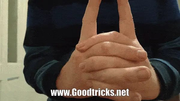 Clasped hands and two fingers being magnetically attracted together.