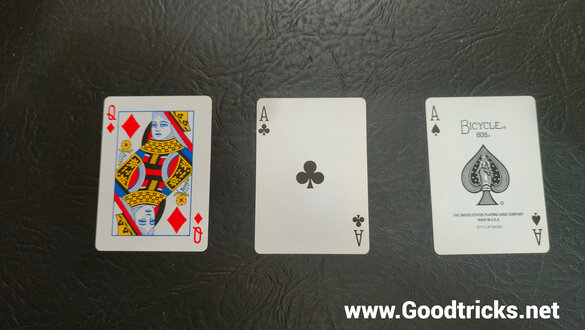 Playing cards in new positions after being shuffled.