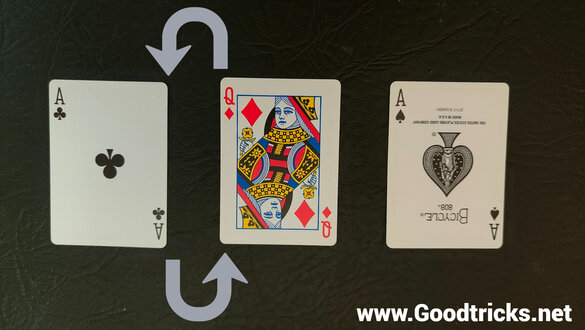 Three cards ready to be shuffled.
