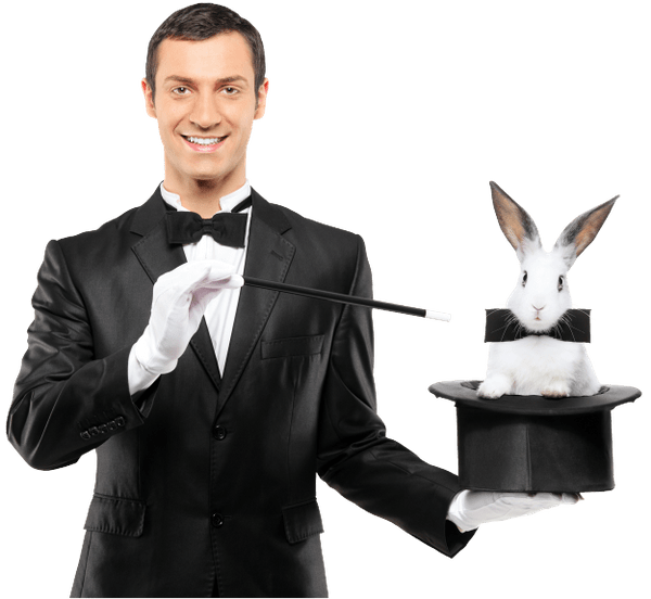 Magician pulling a rabbit out of a hat. This is classic magic.