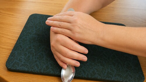Spoon appearing to bend during a street magic performance