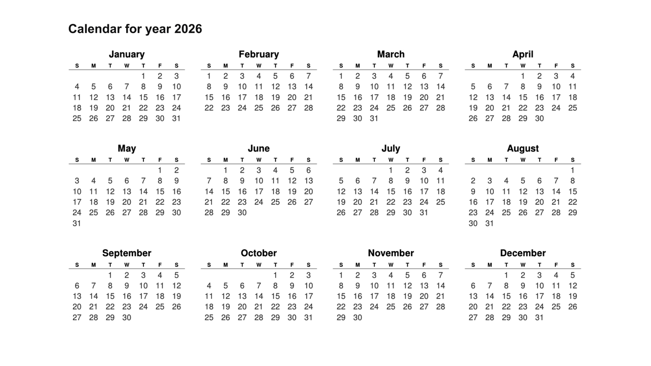 Calendar for 2026.
