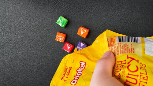 Candies apparently poured from the packet