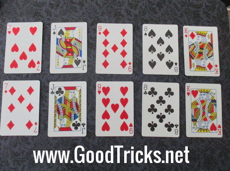 This image shows the set up of the playing cards to enable this very cunning mind reading illusion.