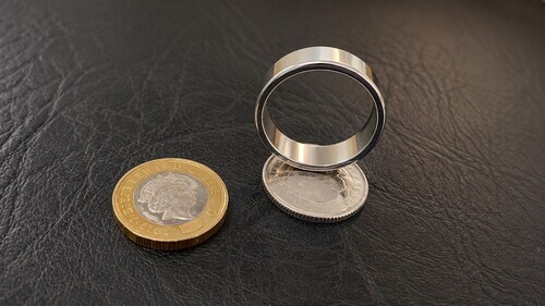 Two coins and a magnetic PK finger ring used for the coin change
