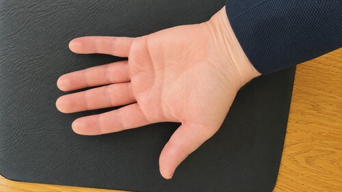 Palm side of the hand showing how the concealed coin remains hidden