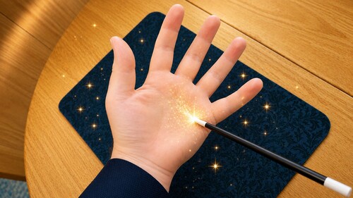 Coin vanishing in an open hand.