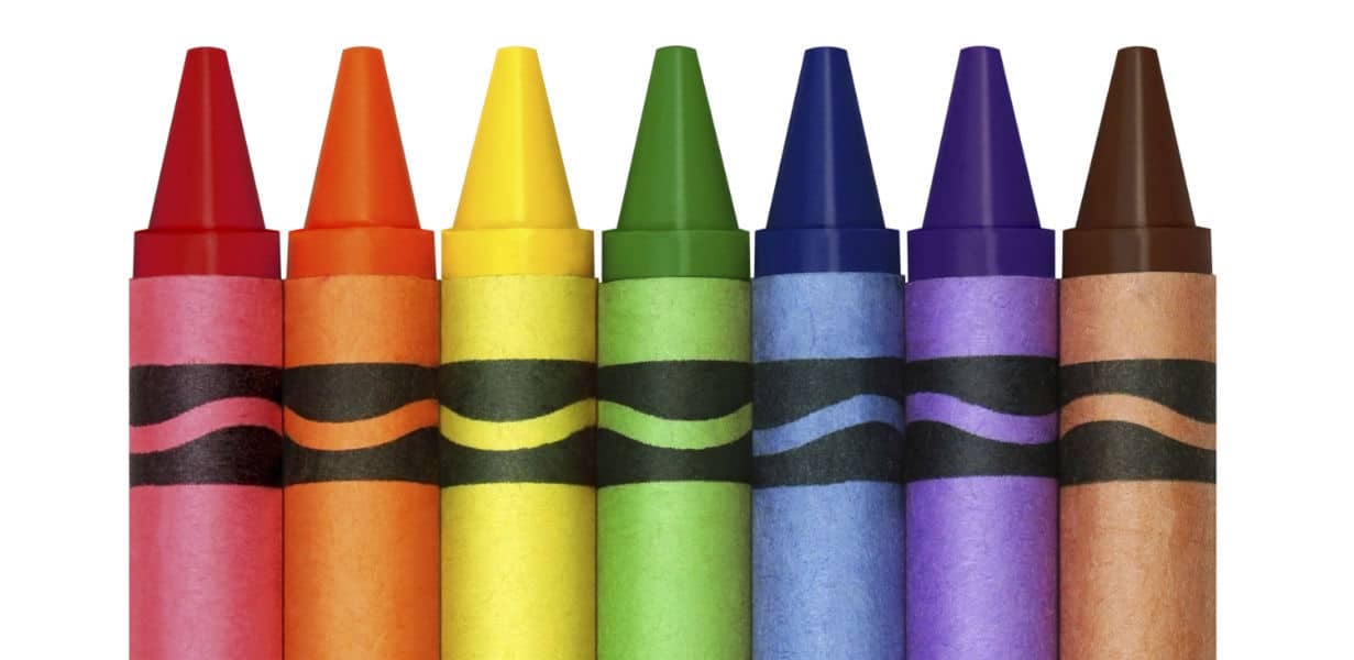 Multi colored crayons are fun to color in with and to do magic tricks.