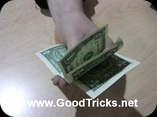 Dollar bills image showing correct angle to hold bills towards audience.