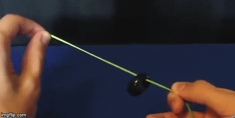Image of ring moving up a rubber band.