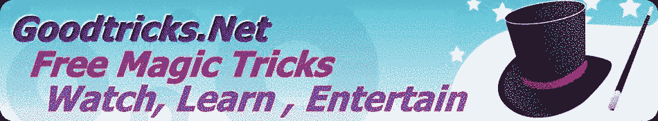 Magician's wand image title banner for www.goodtricks.net card and magic trick learning site.