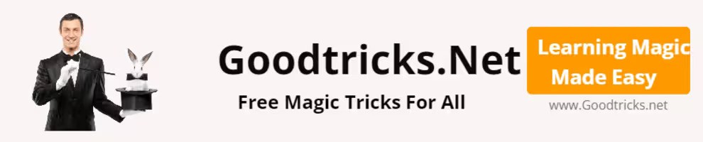 Magician's hat and wand image title banner for www.goodtricks.net easy magic trick learning site. Learn to do amazing card tricks.