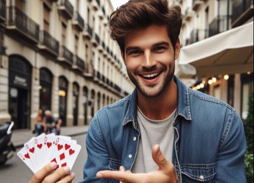 Magician is performing a card trick to amaze a crowd.