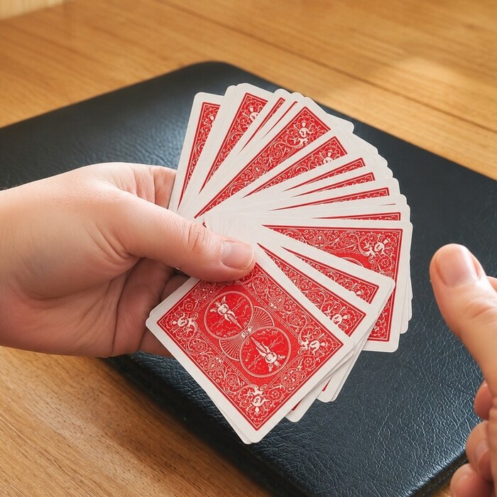 A deck of playing cards displayed in a card flourish