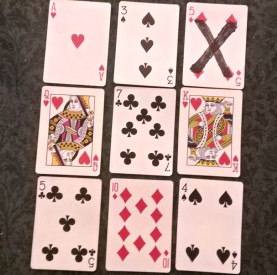 Alternative position of chosen playing card for this mind reading trick.