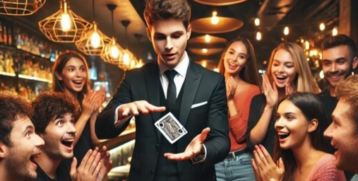 Customers being entertained with some magic tricks in a bar.