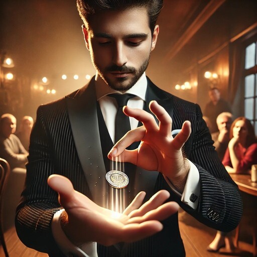 Magician performing a coin trick.