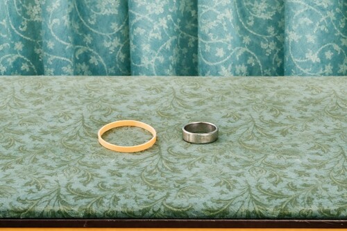 Ring and rubber band for magic trick.